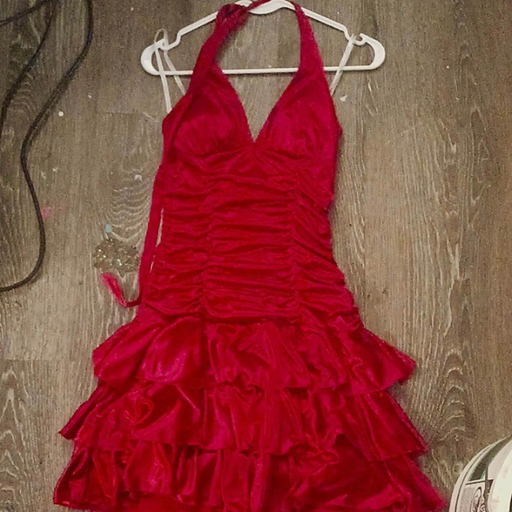 Shiny red xoxo halter dress, size M